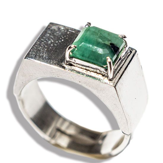 Anel Nlux Masculino Pedra Esmeralda Prata 950 Aro Ajustável