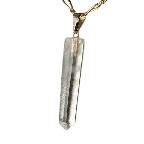 Colar Cristal Laser 35 a 40 mm Bruto Presilha e Pino Dourado