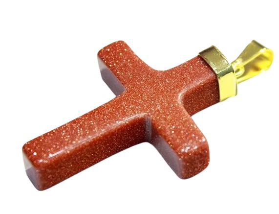 Colar Crucifixo Pedra Do Sol Montagem Envolto Dourado