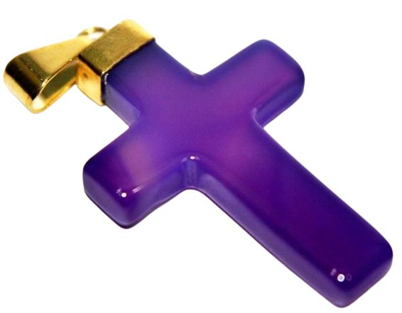 Colar Crucifixo Ágata Roxa Natural Montagem Dourada