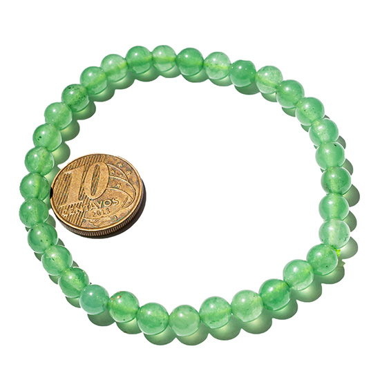 Pulseira Bolinha 6mm Pedra Quartzo Verde Natural Fio Silicone