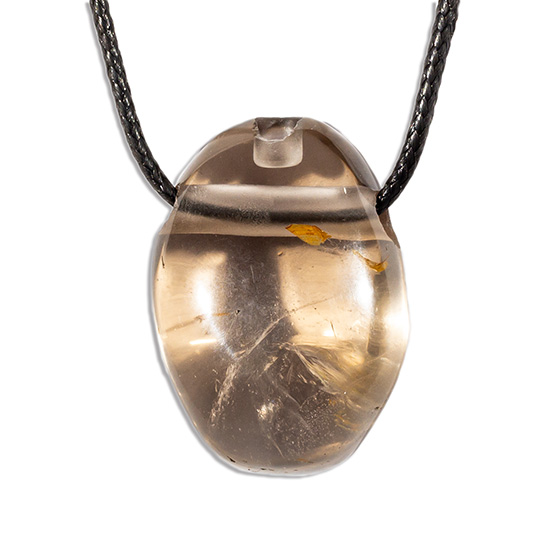 Colar Difusor Pedra Quartzo Fumê Rolado Furo Aromaterapia