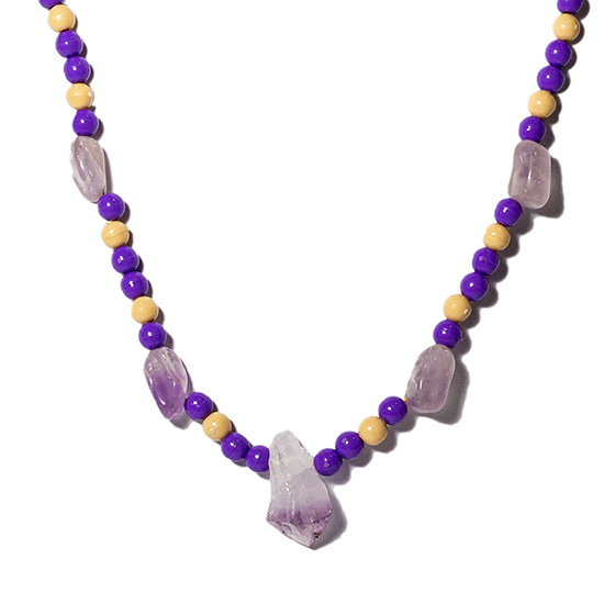 Colar Feminino de Miçanga Com Ametista Natural 50cm