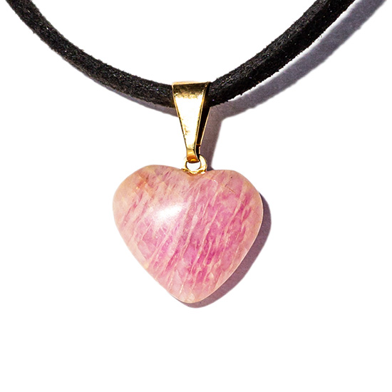 Colar Mini Coração Amazonita Pink Pedra Natural Dourado