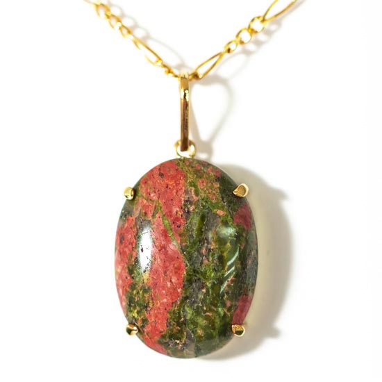 Colar Unakita Cabochão Oval Pedra Natural Garra Prata 950