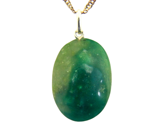 Colar Cabochão Oval Jade Verde de MG Pino Dourado