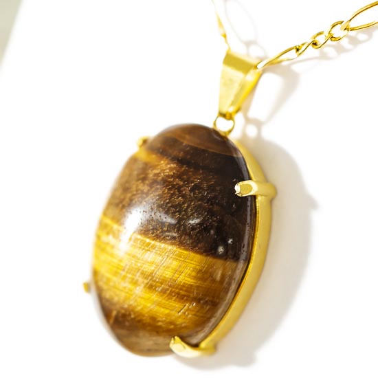 Colar Extra Cabochao Pedra Olho de Tigre Garra Prata 950