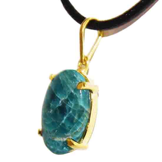 Colar Cabochão Pedra Apatita Azul 16mm Garra Prateado