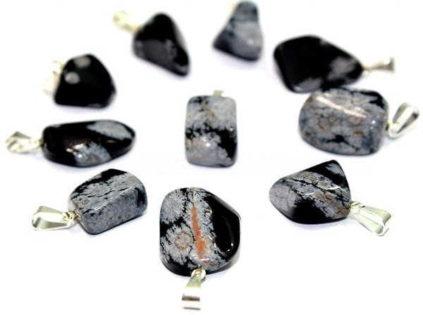 Colar Pedrinha Obsidiana Flocos de Neve Pino Dourado