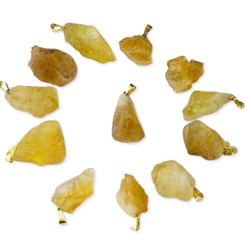 Colar Pedrinha Citrino Bruto Bombardeado Pino Dourado