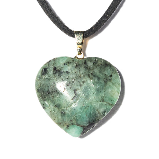 Colar Coração Esmeralda Natural 25mm Montagem Banho Dourado