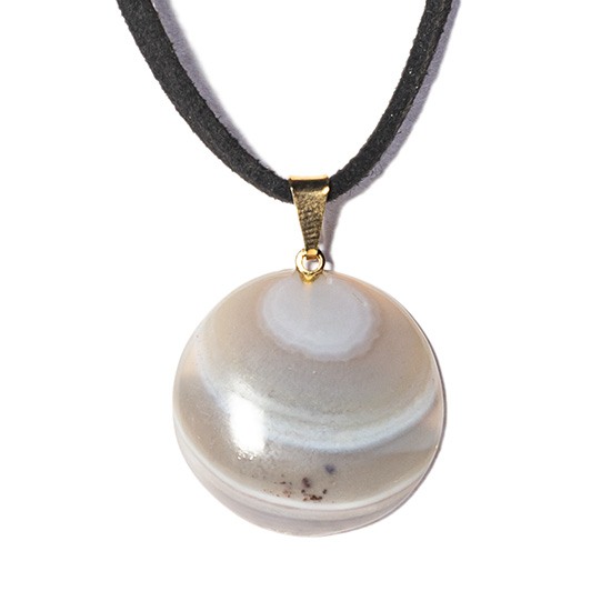 Colar Disco Agata Natural 24mm Pedra Natural Pino Dourado