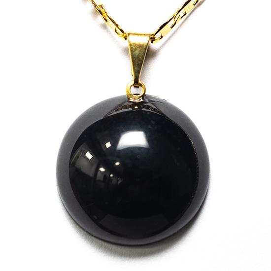 Colar Disco Obsidiana Negra 20mm Pedra Natural Pino Dourado
