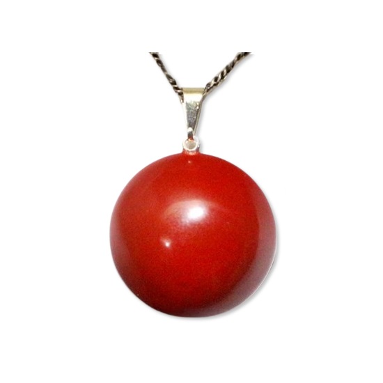 Colar Disco Liso Jaspe Vermelho Pedra Natural Pino Prateado