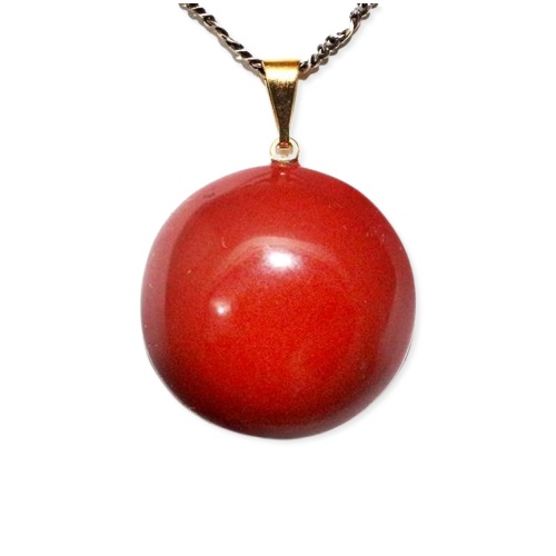 Colar Disco Liso Jaspe Vermelho Pedra Natural Pino Dourado