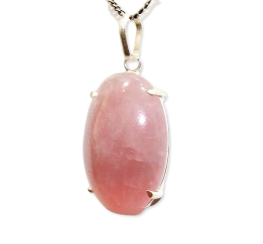 Colar Cabochão Quartzo Rosa Pino Montagem Prata 950 Garra
