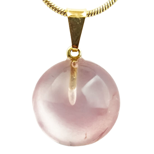 Colar Disco Quartzo Rosa Natural Montagem Pino Prata 950