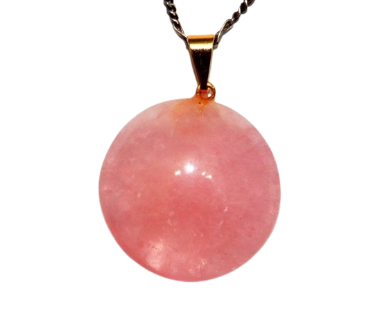 Colar Disco Liso Quartzo Rosa Pedra Natural Pino Prateado