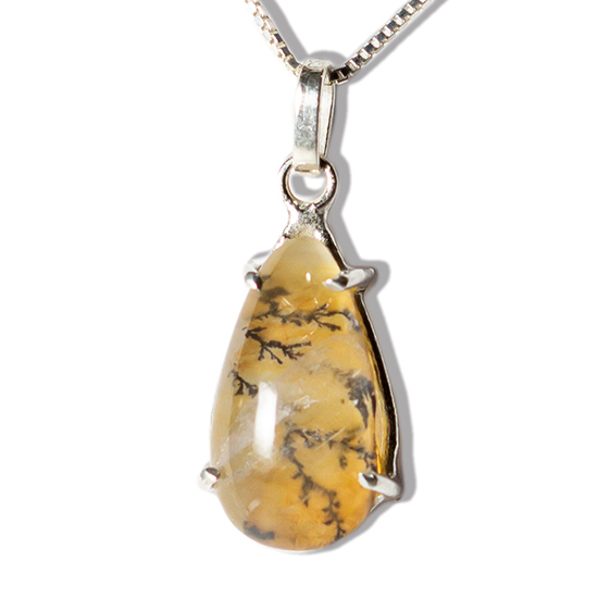 Colar Gota Pedra Hematoide Dendrita 14mm Natural Prata 950
