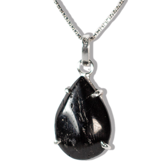 01 Pingente Nlux Gota Pedra Turmalina Preta 14mm Natural Prata 950