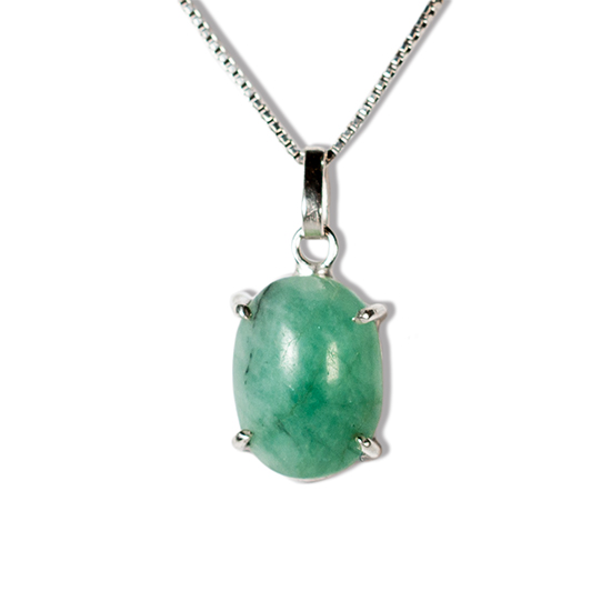 Colar Cabochão Oval Esmeralda Natural na Garra Prata 950