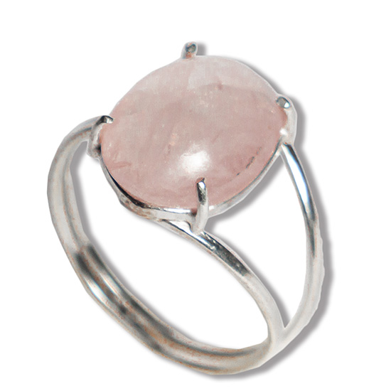 Anel Quartzo Rosa Cabochão Oval 15mm Aro Ajustável Prata 950