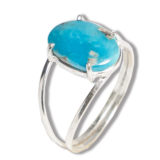 Anel Turquesa Azul Cabochão Oval 13mm Ajustável Prata 950