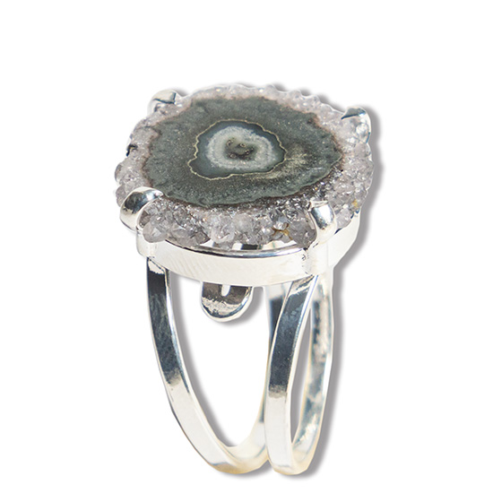 Anel Flor de Ametista 20mm Natural Prateado Aro Ajustável