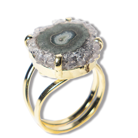 Anel Flor de Ametista 20mm Natural Dourado Aro Ajustável