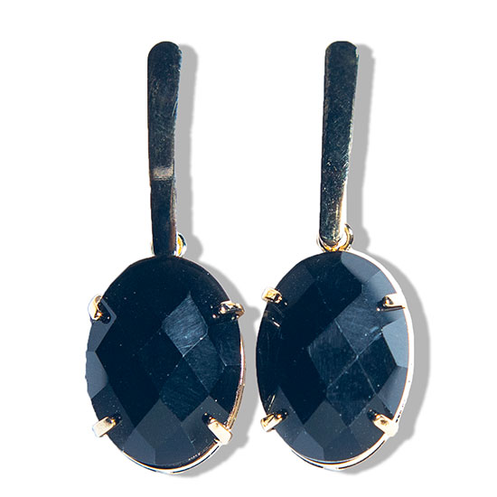 Brinco Obsidiana Cabochão Facetado Garra Dourado Tarraxa