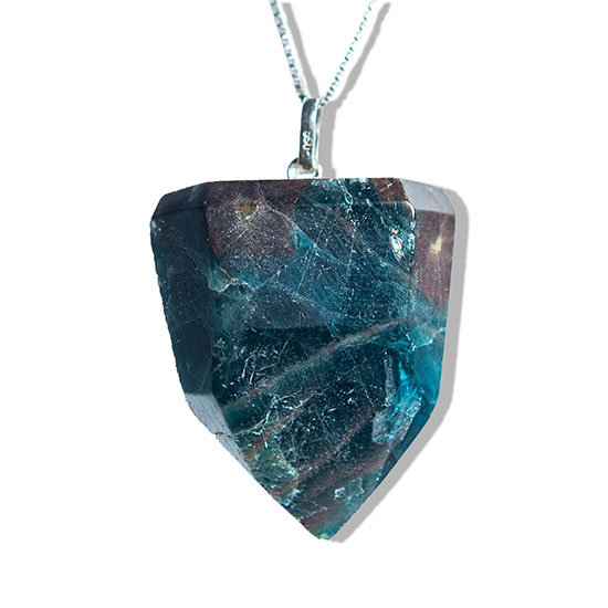 Colar Pontinha Apatita Azul Pedra Natural Pino Prata 950