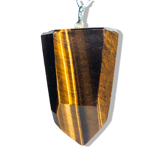 Colar Pontinha Olho de Tigre Pedra Natural Pino Prata 950