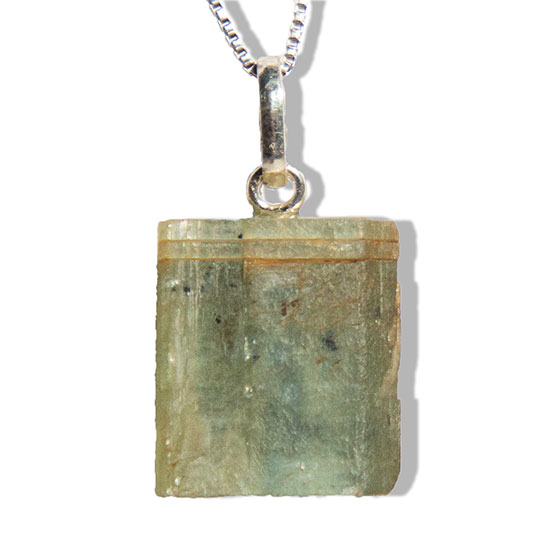 Colar Cianita Verde Canudo Pedra Natural Pino Prata 950