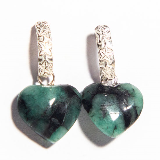 Brinco Coração Esmeralda Pedra Natural Tarraxa Prata 925