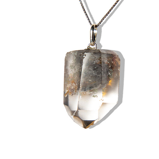 Colar Pontinha Pedra Cristal com Lodolita Montagem Prata 950