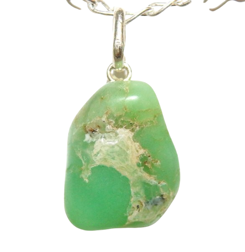 Colar Pedrinha Crisoprásio Natural Rolado Pino Prata 950