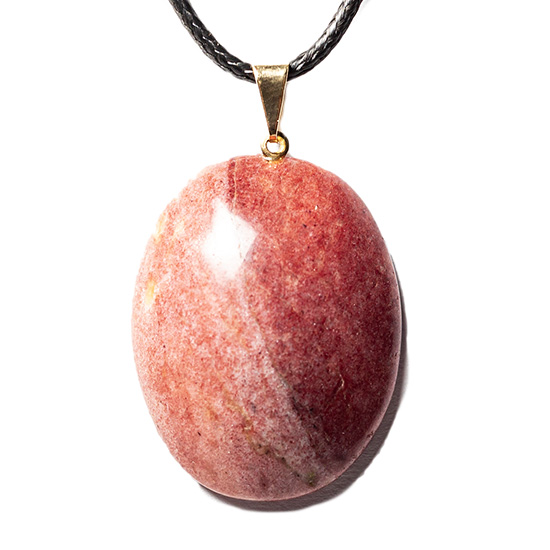 Colar Cabochão Oval Pedra Dolomita Vermelha Pino Dourado
