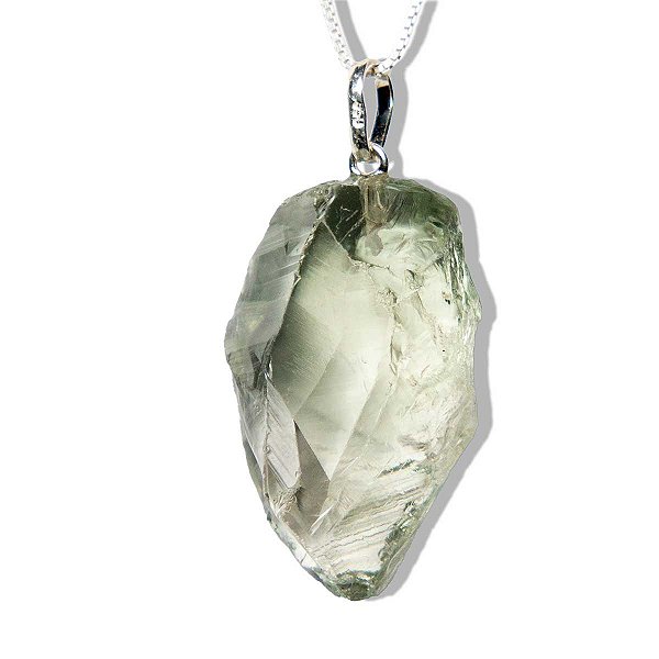 Colar Pontinha Bruto Prasiolita Pedra Natural Pino Prata 950