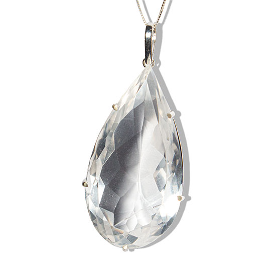 Colar Cristal Gigante Gota Facetado Garra Prata 950