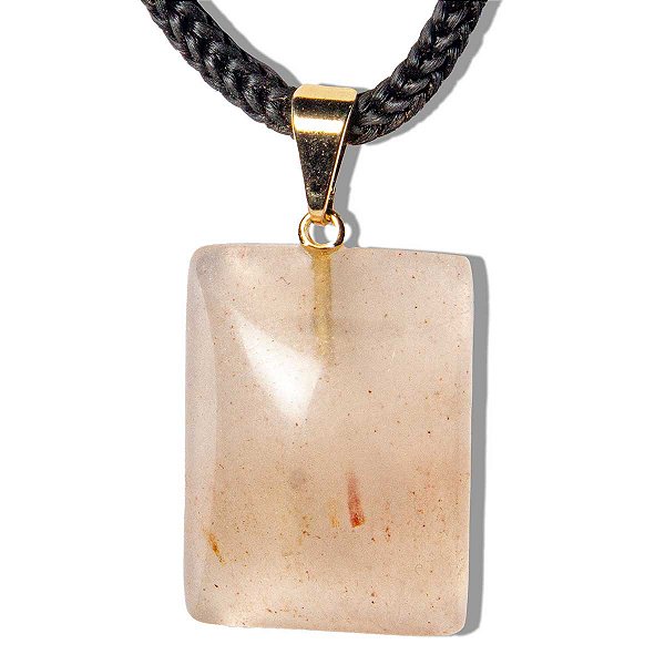 Colar Cabochão Retângulo Aragonita Raio Laranja Dourado