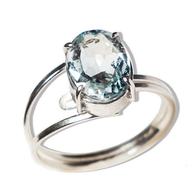 Anel Nlux Topázio Azul Cabochão Facetado Ajustável Prata 950