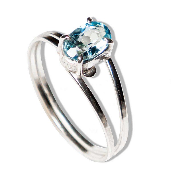 Anel Nlux Topázio Azul Cabochão Facetado Ajustável Prata 950