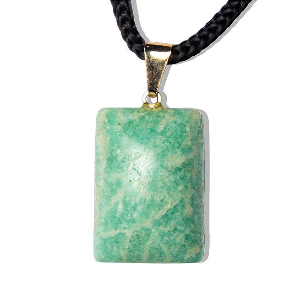 Colar Retangular Liso Amzonita Pino Argola Dourado