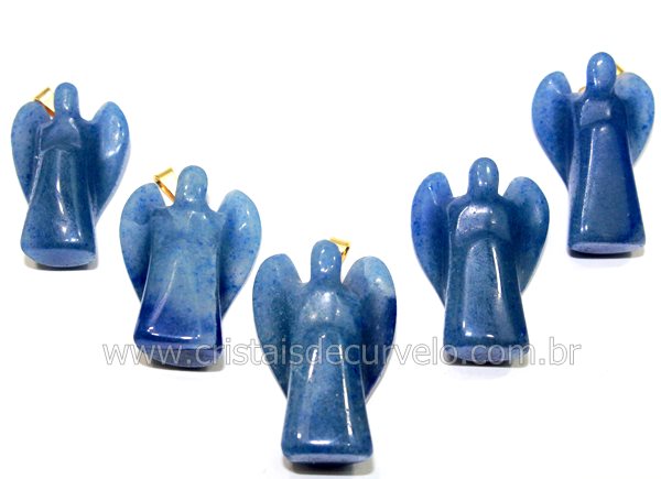Colar Anjo Pedra Quartzo Azul Natural Montagem Pino Dourado