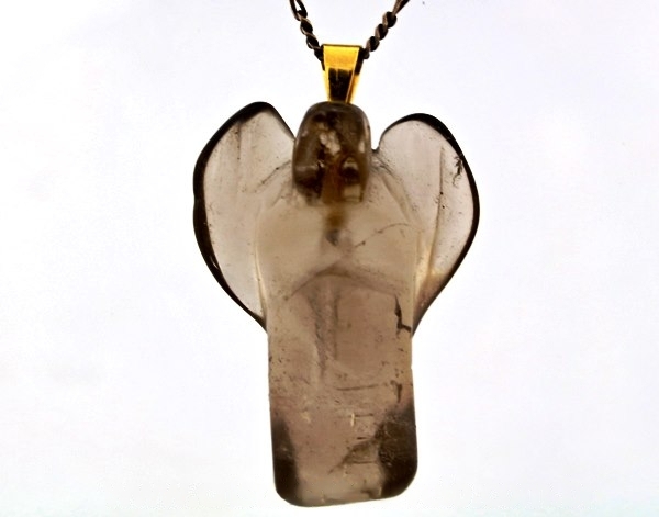 Colar Anjo Pedra Fumê Cristal Natural Montagem em Dourado