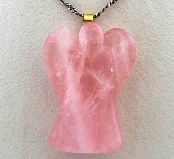 Colar de Anjo Quartzo Rosa Pedra Natural em Banho Dourado