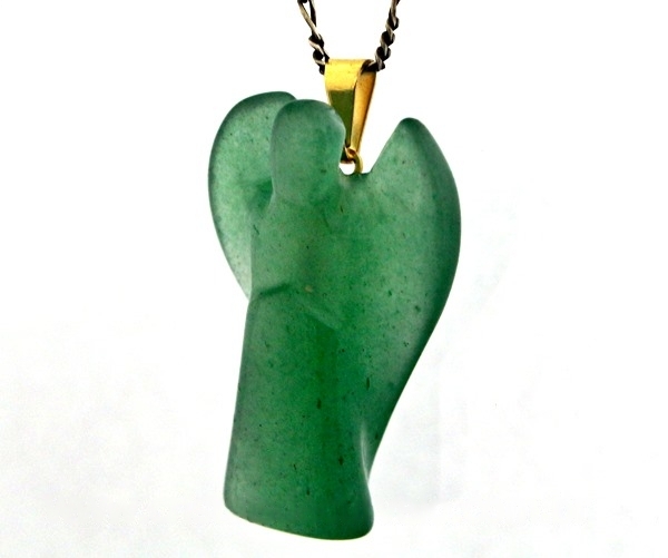 Colar de Anjo Pedra Quartzo Verde Montagem Dourado