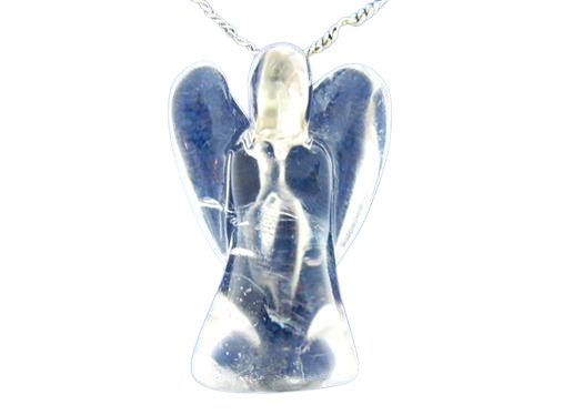 Colar de Anjo Pedra Cristal Translucido em Banho Prateado