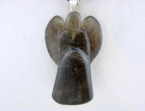 Colar de Anjo Fumê Pedra Cristal Natural Montado em Prateado