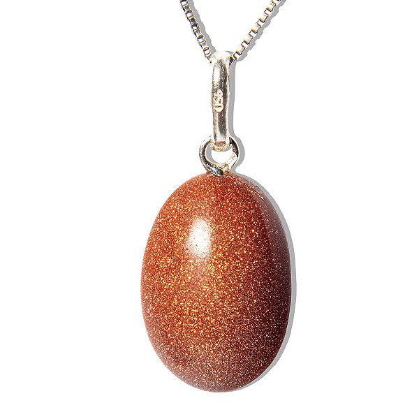 Colar Cabochão Oval Pedra do Sol 20mm Pino Prata 950